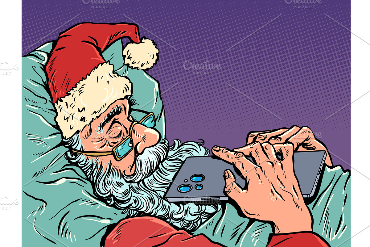 Pop Art Retro Santa Claus sleeps, an Illustration by studiostoks