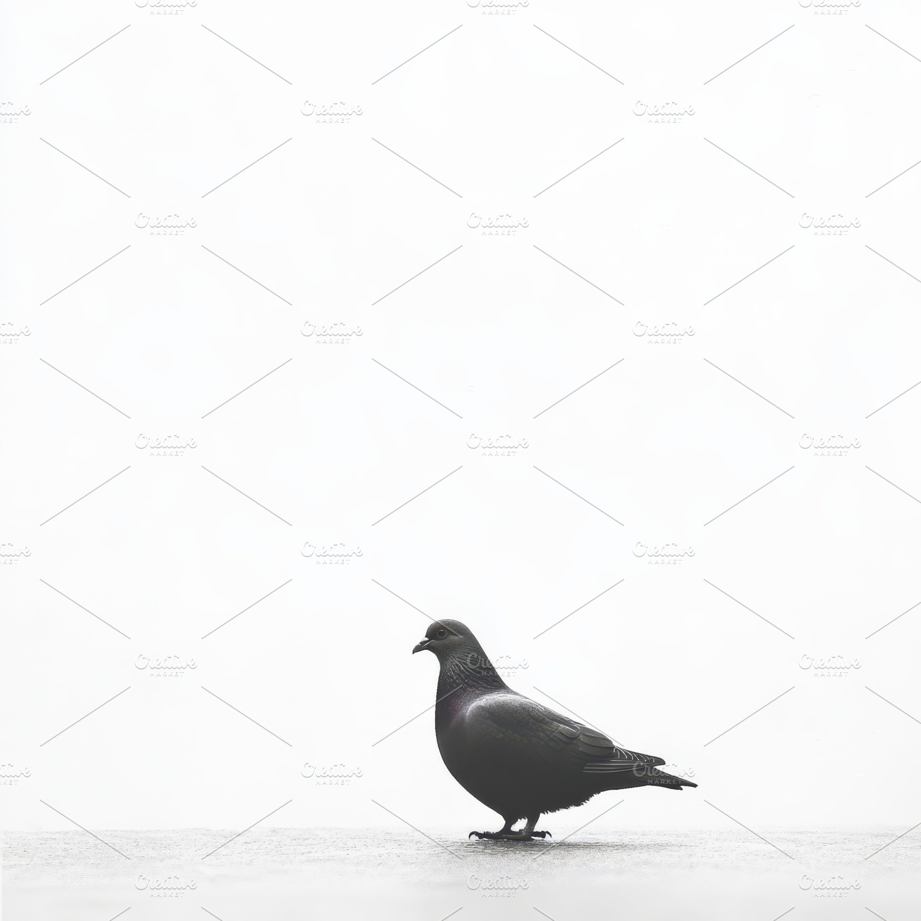 Lone Pigeon on White Background Mini, an Animal Photo by Pixeness Studio