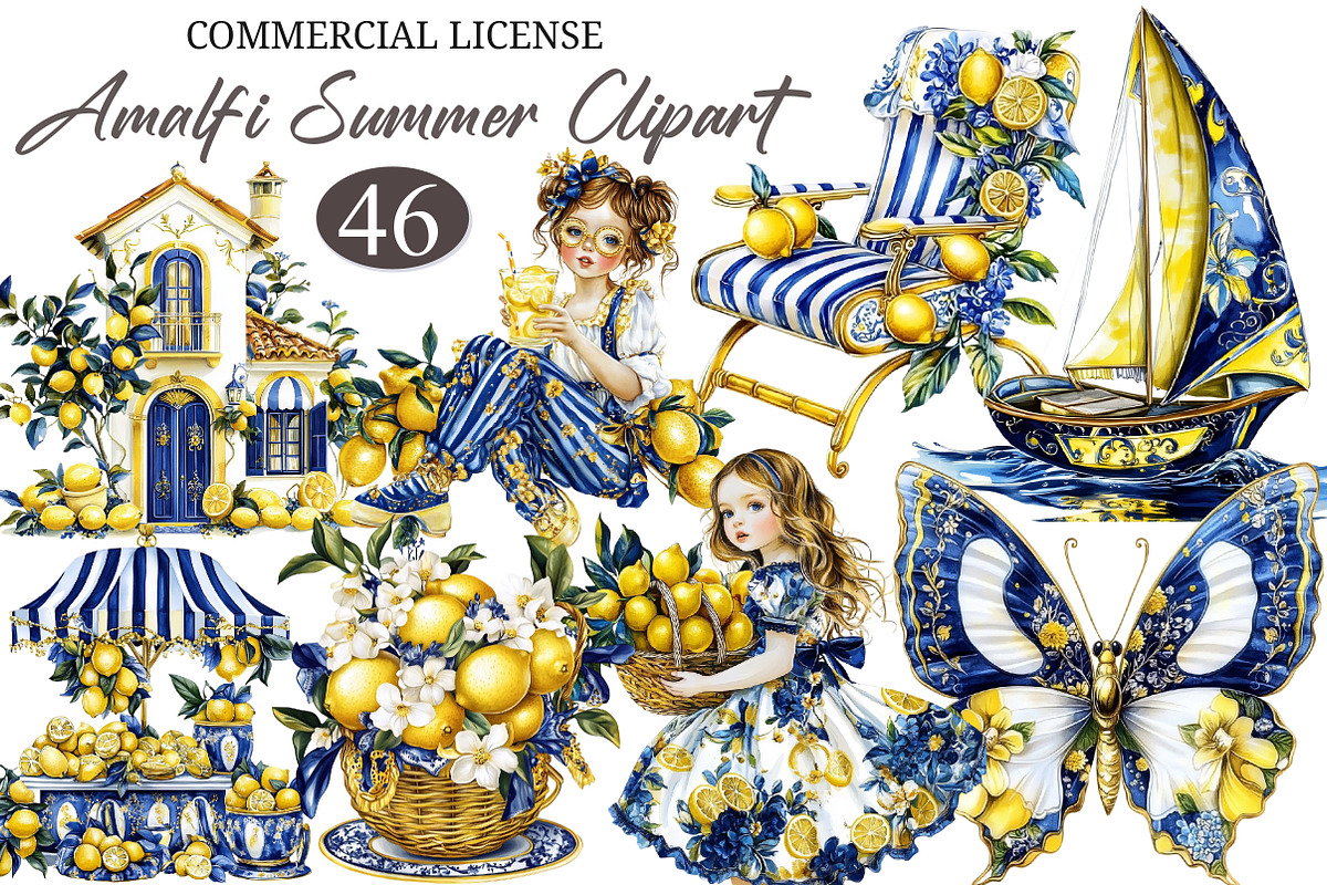 Watercolor Amalfi Summer Clipart, an Illustration by designcity5 (Photo 1 of 5)