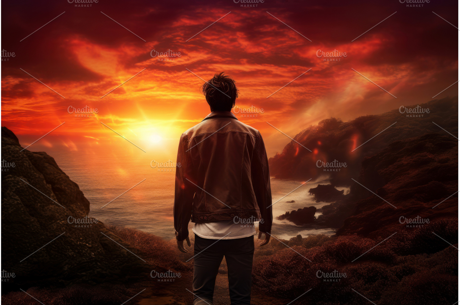 Resilient Man arms sunset power, a Nature Photo by Ylivdesign