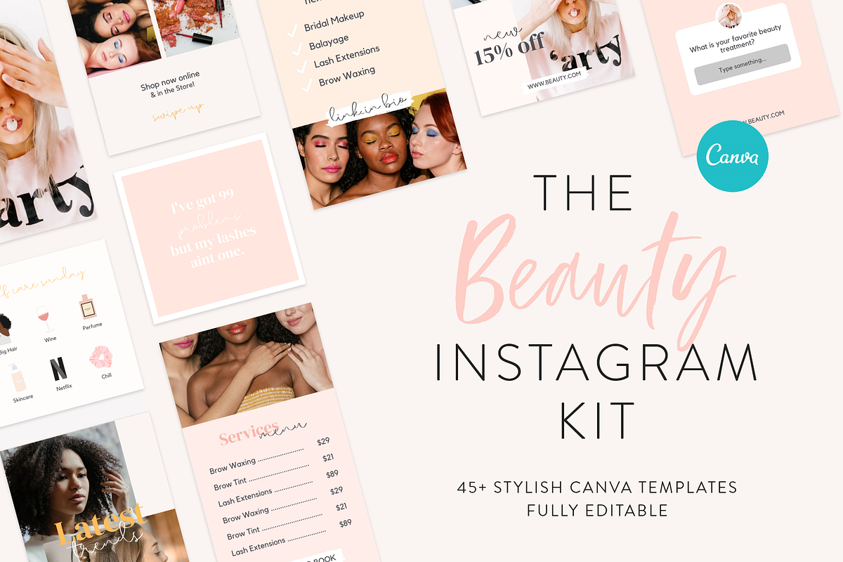 Beauty Instagram Canva Template Kit, a Social Media Template by My ...