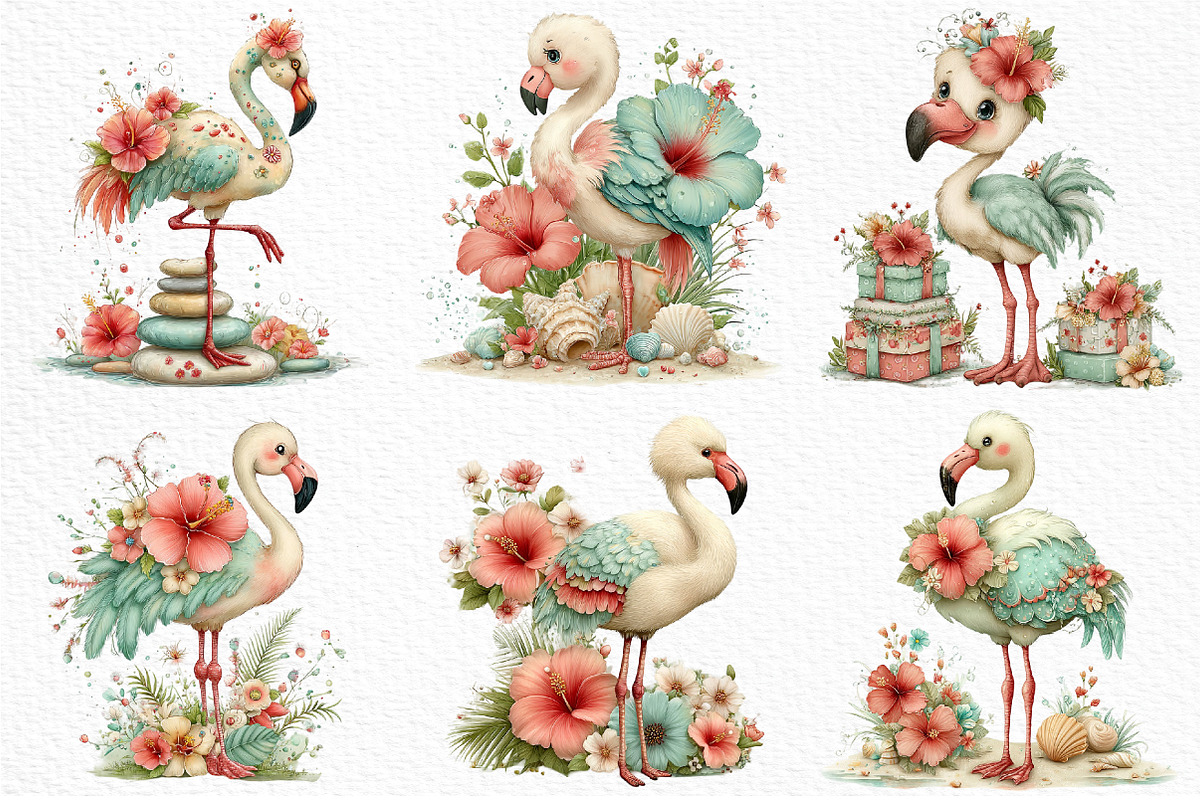 Whimsical Summer Flamingo Clipart, an Illustration by Craft Nest (Photo 3 of 11)