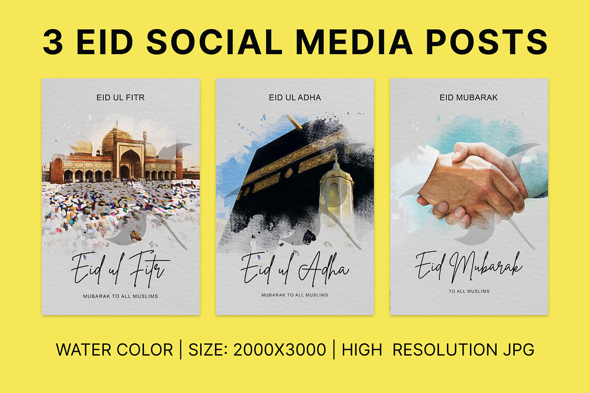 3 Eid Social Media Design Posts, a Social Media Template by Walldecorated