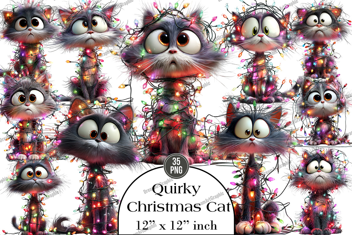 Quirky Christmas Cat Clipart, an Illustration by DreamArtGraphic (Photo 1 of 5)