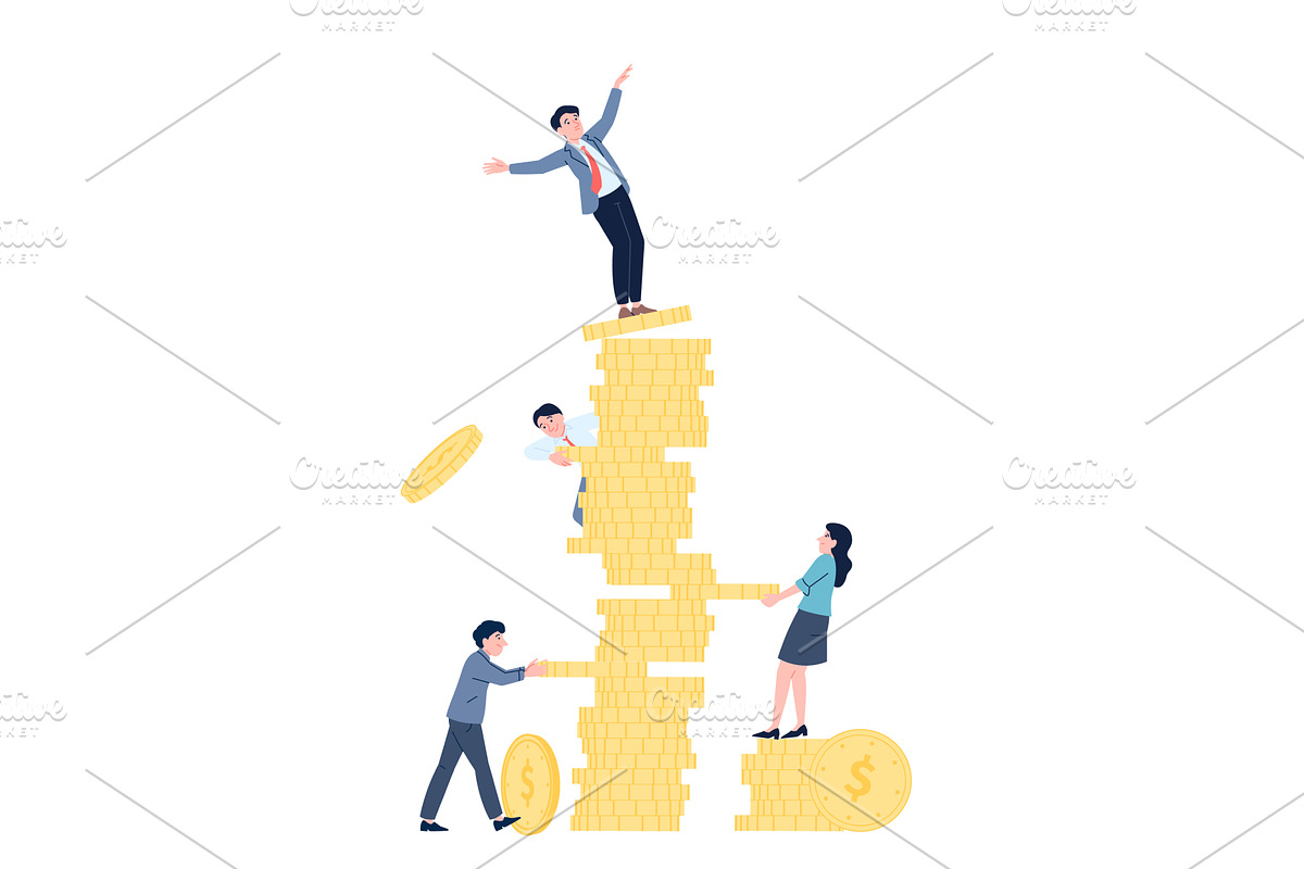 Financial risks. Man balanced on top, a Finance Illustration by LadadikArt