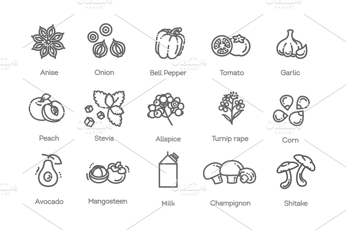 Vegetables and Fruit Vector icons, a Food Illustration by Tettygreen (Photo 2 of 3)