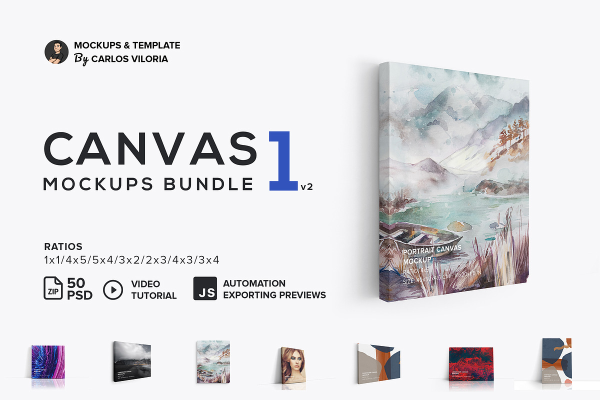 Canvas Mockups Bundle 01, a Merchandise Mockup by Mockups by Carlos Viloria (Photo 1 of 53)