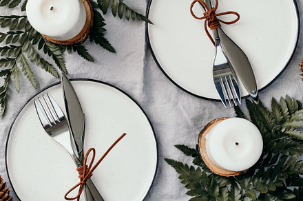 Top view on festive table settings, a Food & Drink Photo by Edalin's Store