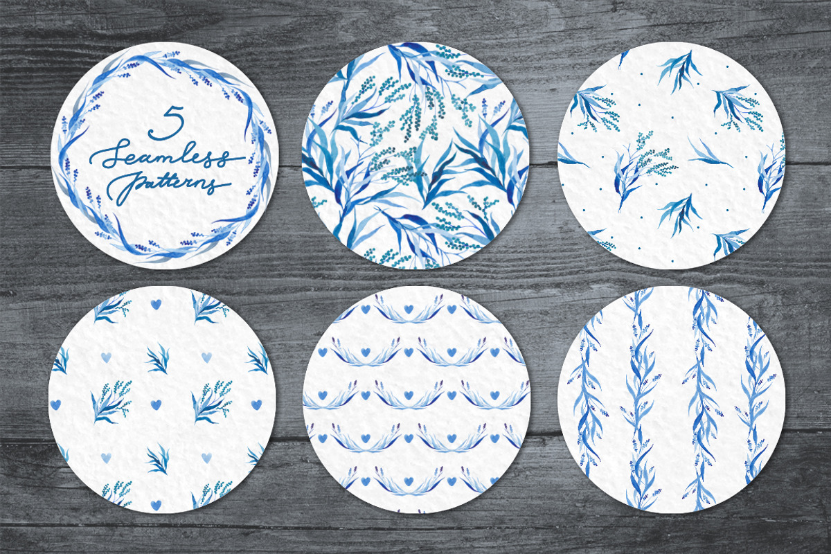 Watercolor design set in blue tones, an Illustration by Yashroom (Photo 3 of 5)
