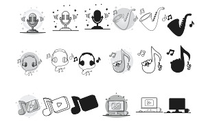 Music Icons Outline Silhouette Set 2