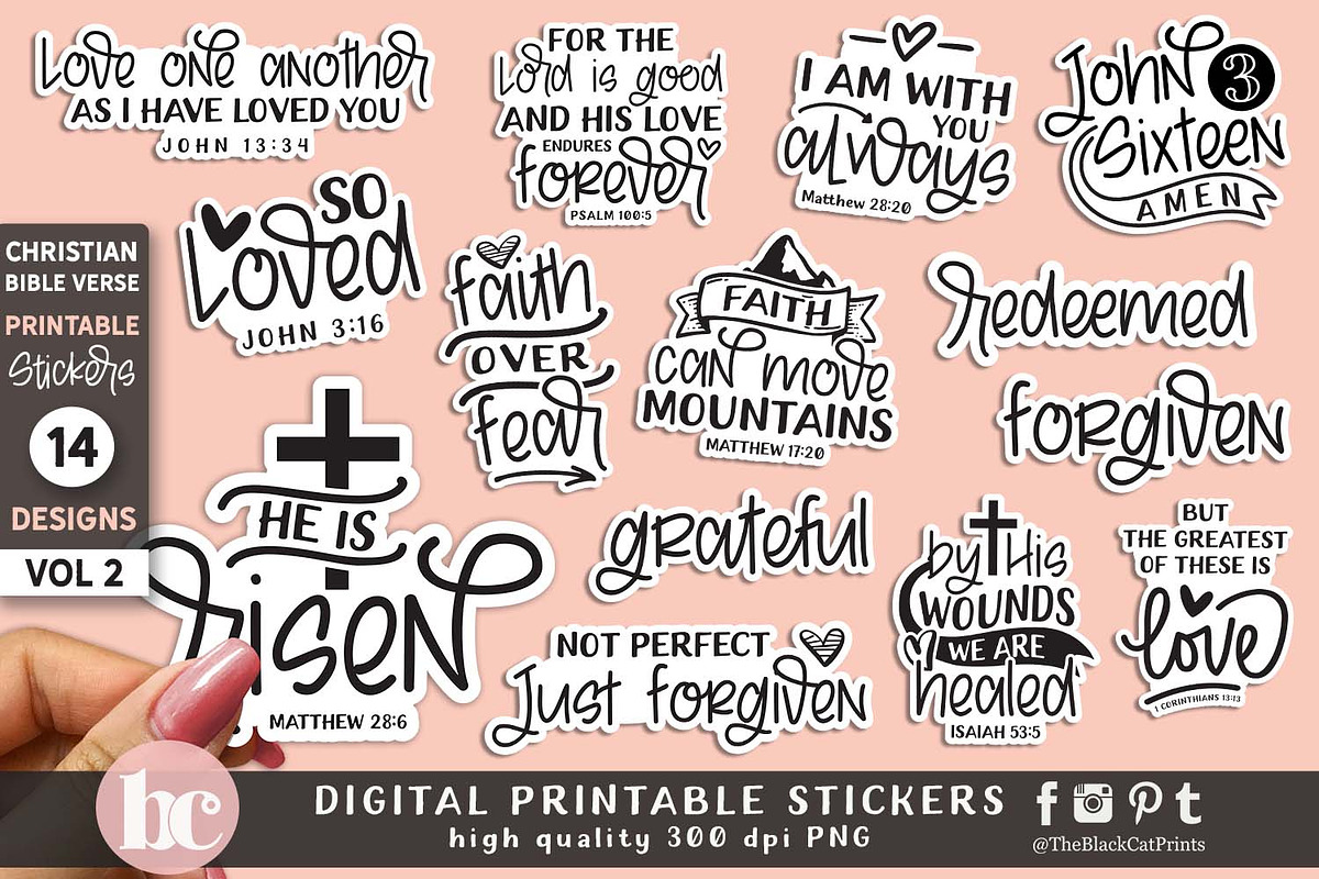 Easter Bible Verse Stickers PNG EPS, a Seasonal Illustration by TheBlackCatPrints (Photo 1 of 2)