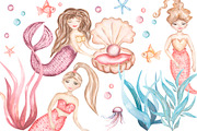 Watercolor Mermaid Collection, an Animal Illustration by MayaNavits (Thumbnail 4 of 15)
