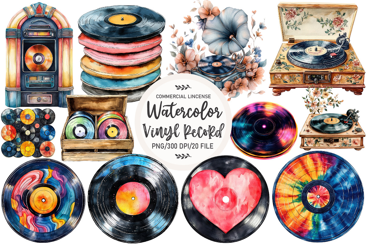 Vintage Vinyl Record Clipart, an Illustration by OK Design (Photo 1 of 5)