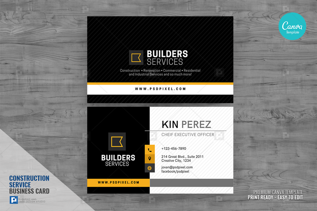 Construction Canva Business Card 08, a Business Card Template by PSDPixel (Photo 1 of 4)