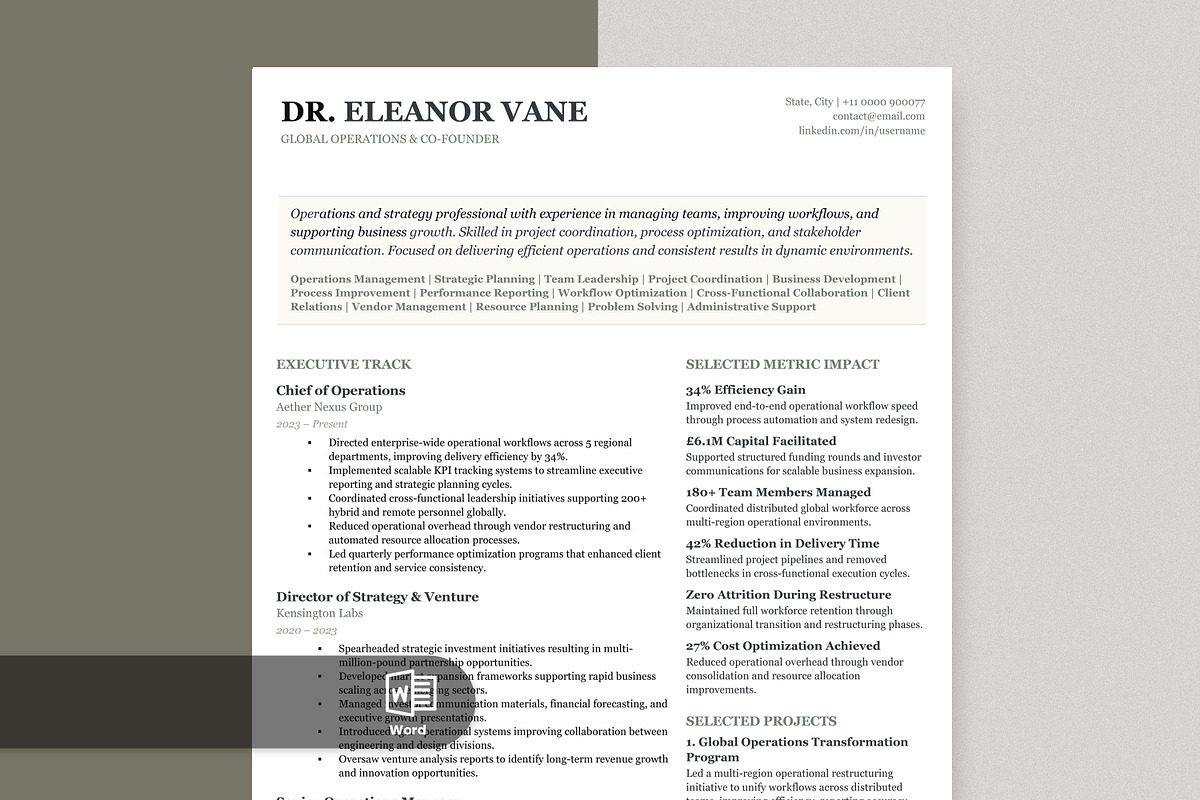ATS Executive Resume Template, a Resume Template by Anjum Ilyas (Photo 1 of 7)