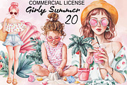 Watercolor Girly Summer Clipart, an Illustration by SVGArt (Thumbnail 1 of 9)