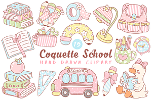 Coquette Vintage School Clipart, a Seasonal Illustration by LemonDesign