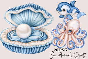 Watercolor Sea Animals Clipart