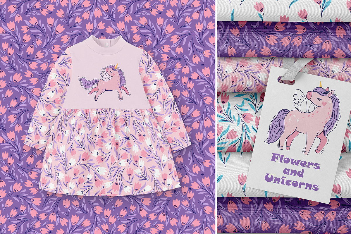 Flowers and Unicorns Patterns, a Pattern Graphic by Nataliia Toporovska (Photo 8 of 12)