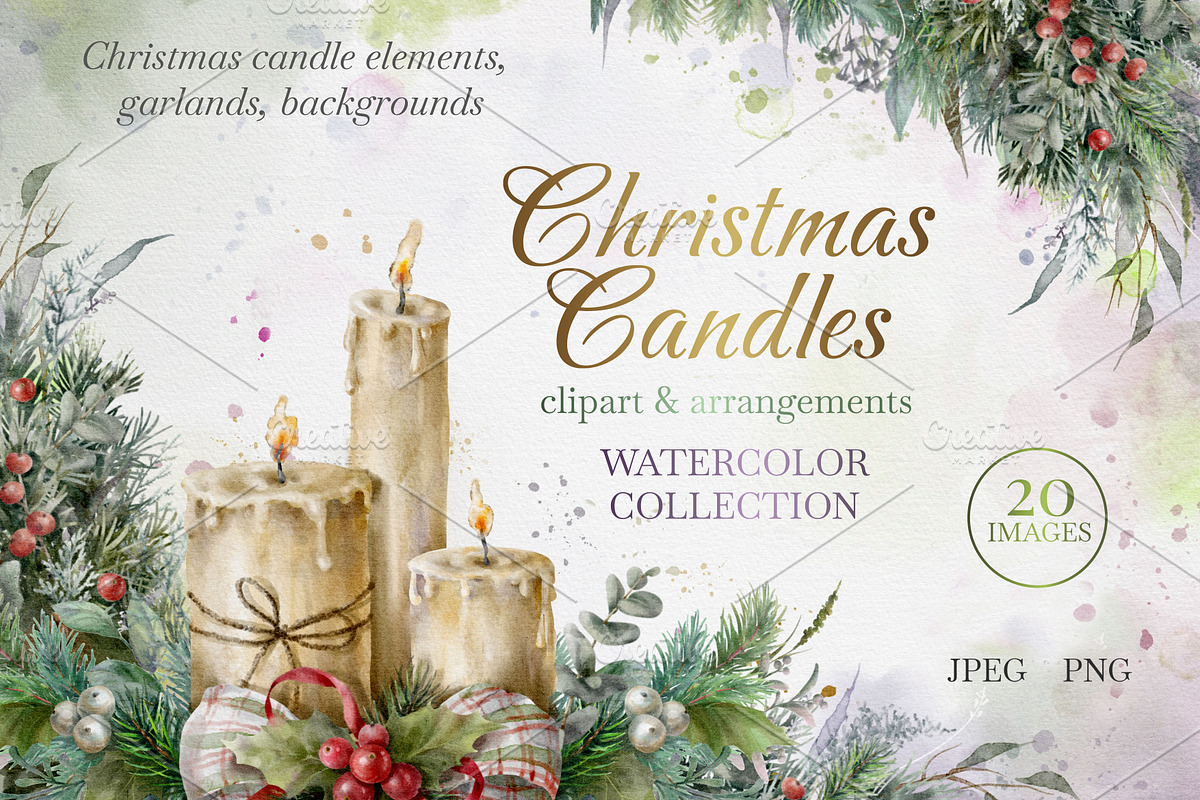 Christmas Candles Clipart., a Decorative Illustration by VetaDesign (Photo 1 of 7)