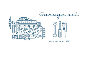 Garage set. Vector icons car parts.