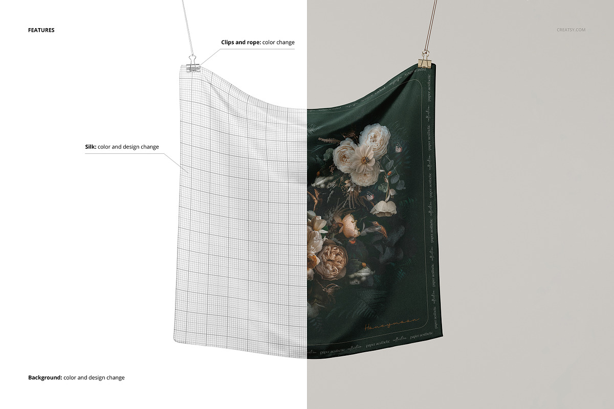 53x53cm Crepe de Chine Silk Mockup, a Mask Mockup by creatsy5 (Photo 3 of 8)
