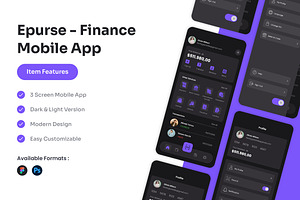 Epurse - Finance Mobile App UI Kit, an UI Kit Template by Kmg Design