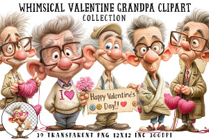 Whimsical Valentine Grandpa Clipart, an Illustration by OK Design
