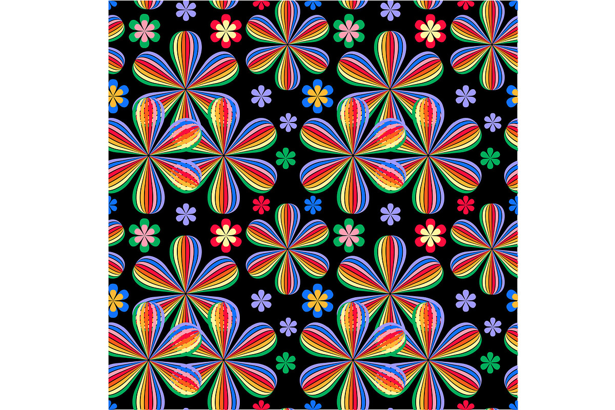 Rainbow Floral on Black Seamless Rep, a Pattern Graphic by Sharon Schwalbe (Photo 2 of 2)