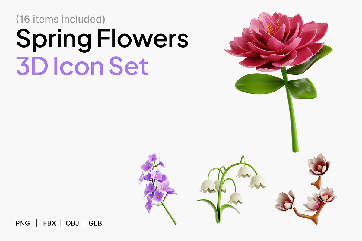 Spring Flowers 3D Icon Set, an Environmental 3D Model by Eklip Studio (Photo 1 of 3)