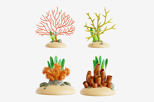 Coral 3D Icon Set, an Object 3D Model by Eklip Studio