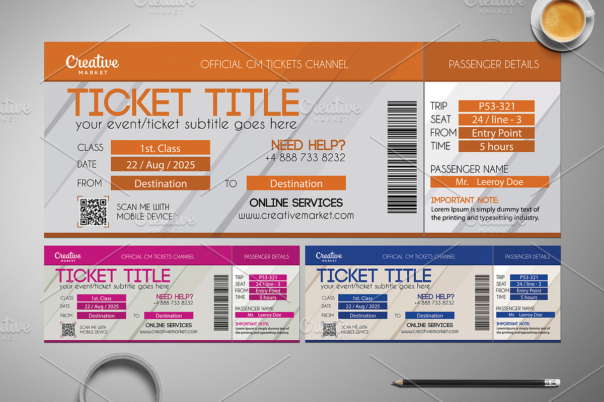 Business Ticket Template 021, a Templates & Theme by Tzochko (Photo 3 of 5)