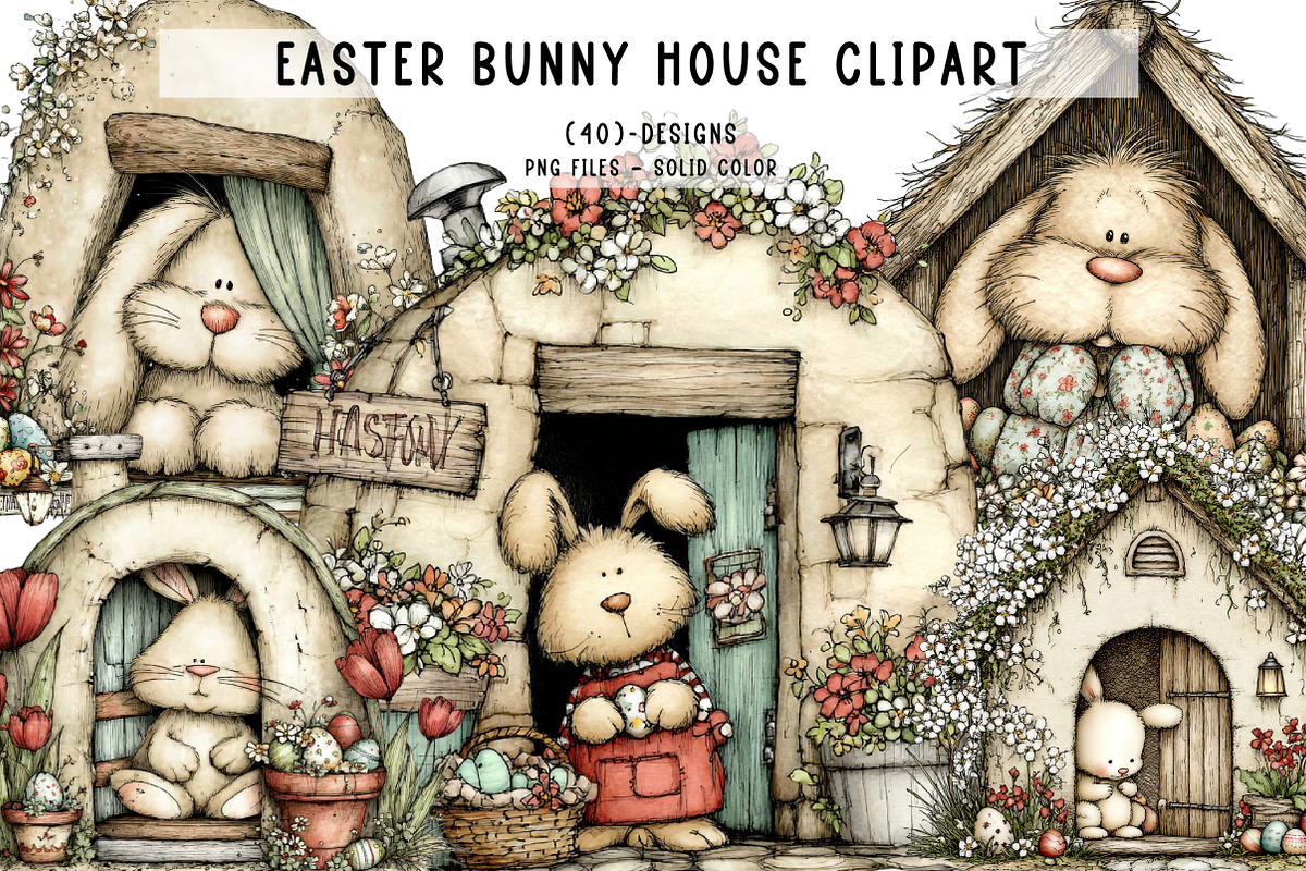 Easter Bunny House Clipart, an Illustration by CreationArt (Photo 1 of 6)