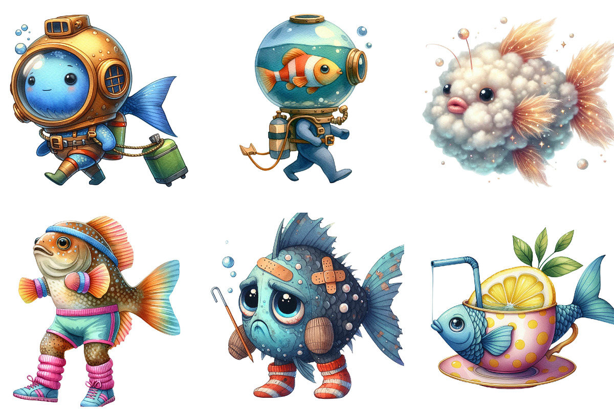Quirky Whimsical Fishes Clipart, an Illustration by DreamArtGraphic (Photo 2 of 5)