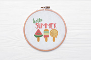 Hello Summer Embroidery Design, an Illustration by Pixels.Craft (Thumbnail 2 of 4)