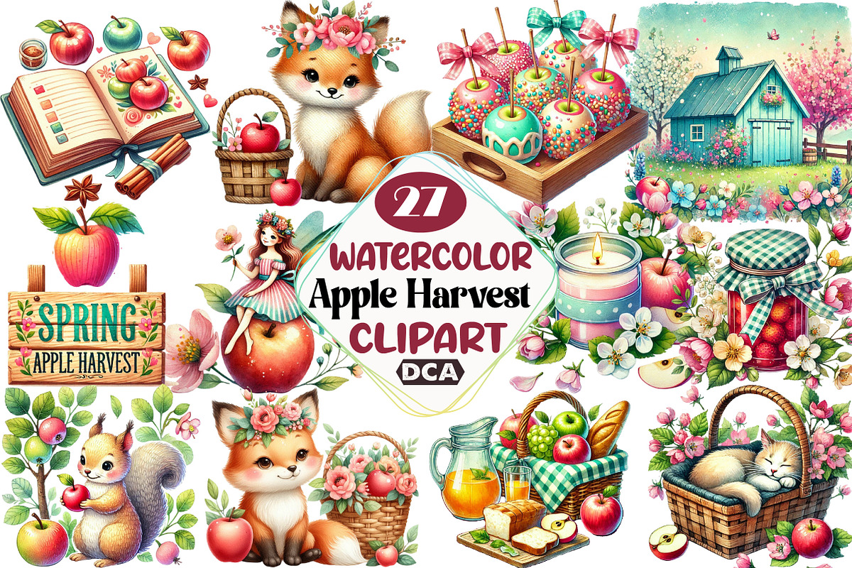 Spring Apple Harvest Clipart, an Illustration by DreamCafeArt (Photo 3 of 3)
