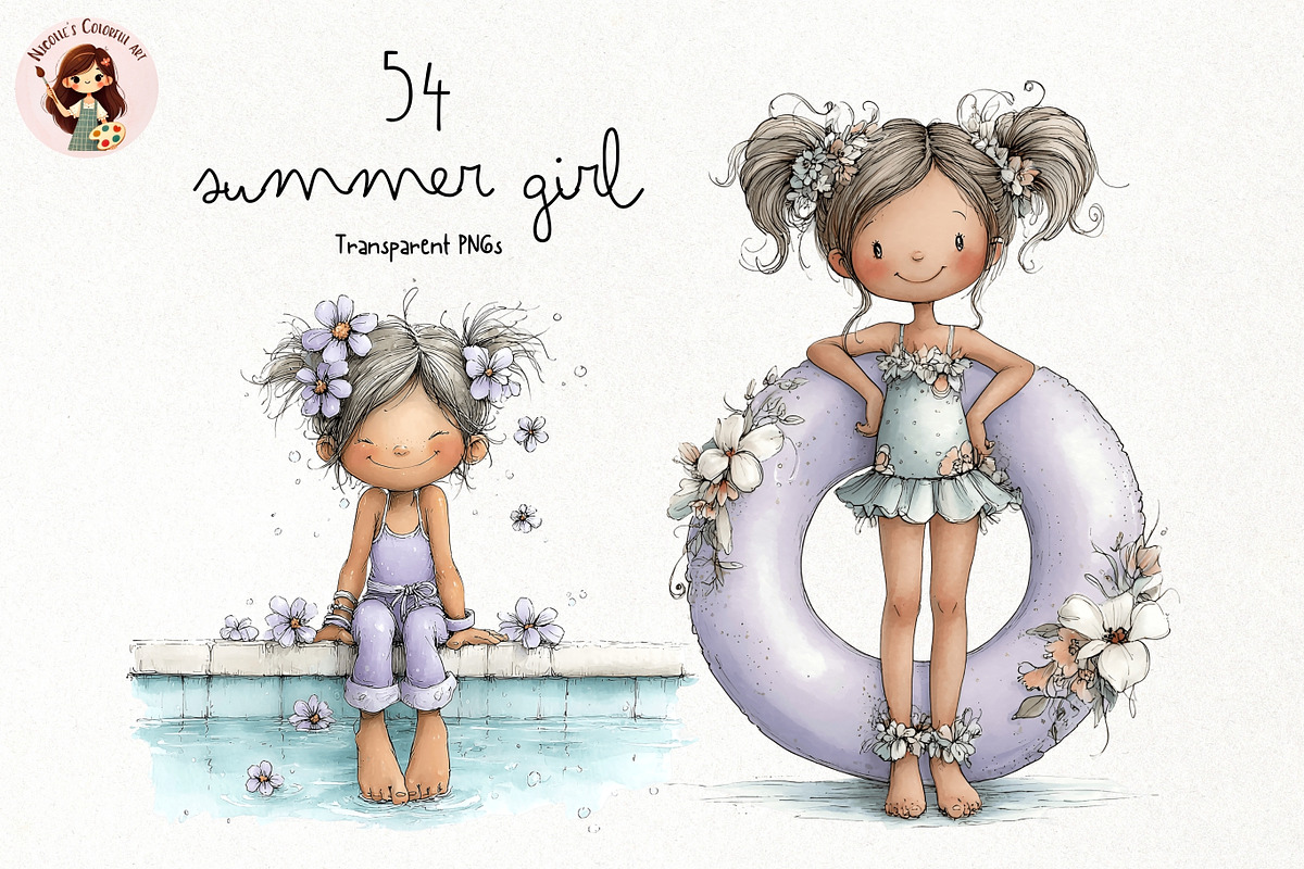 Summer Girl PNG Clipart Bundle, a Person Illustration by Nicolle's Colorful Art (Photo 1 of 5)