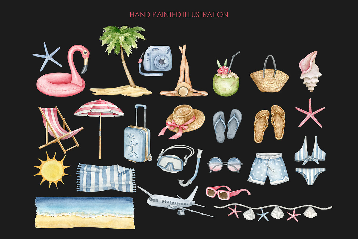 Watercolor summer beach clipart, an Illustration by AquarelleSpace (Photo 3 of 4)