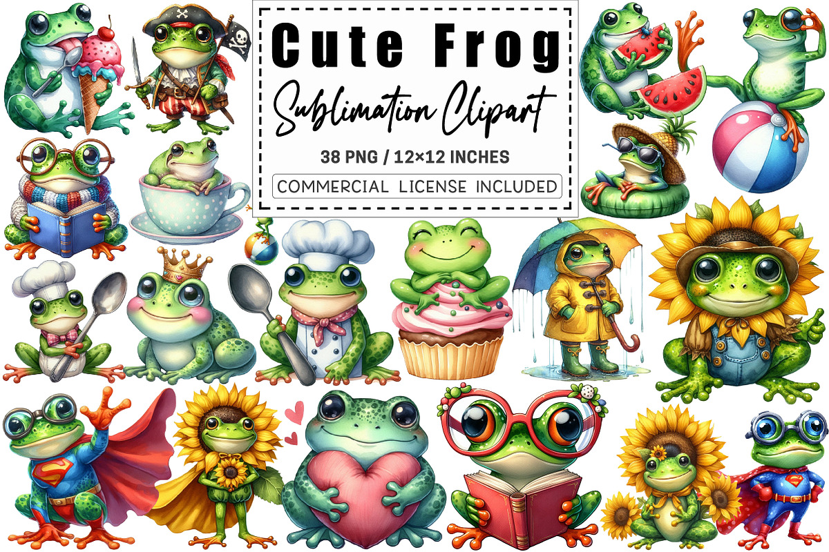Funny Cute Frog Sublimation Clipart, a Graphic by CitraGraphics (Photo 1 of 5)