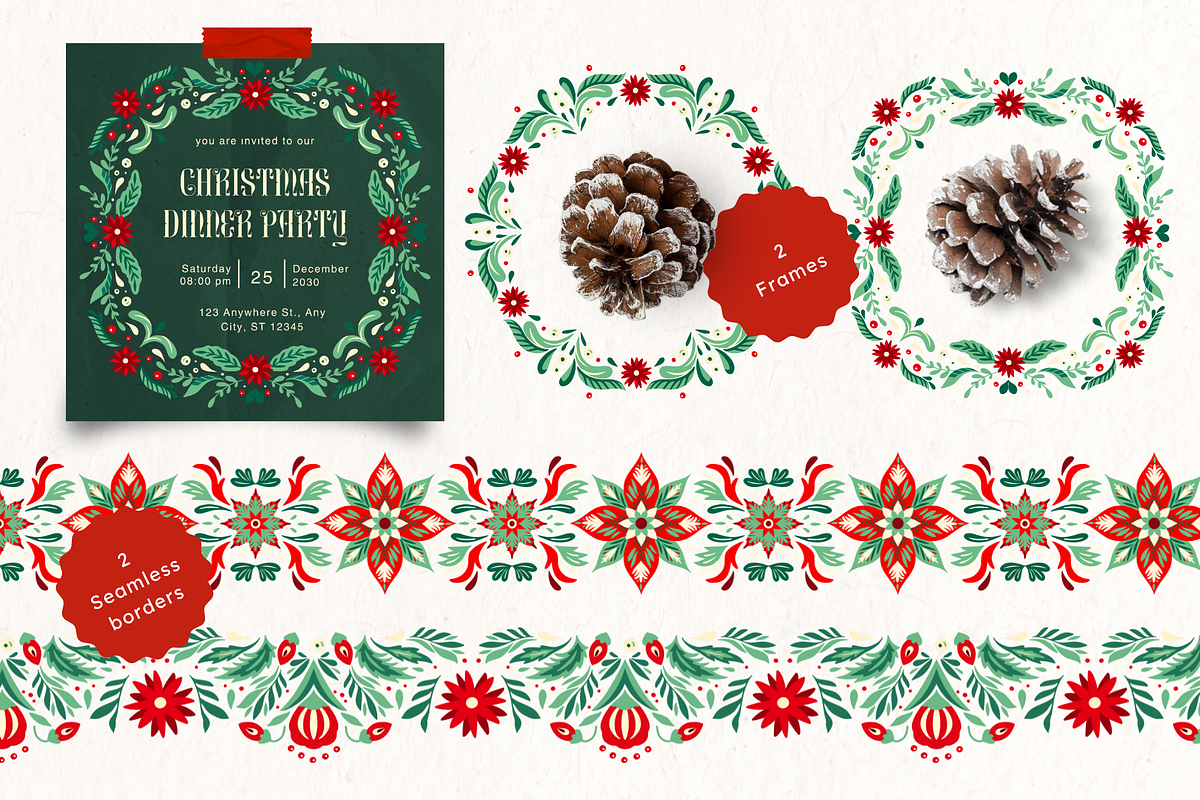 Folk Christmas Pattern and Ornaments, a Seasonal Illustration by Red Ink (Photo 3 of 9)