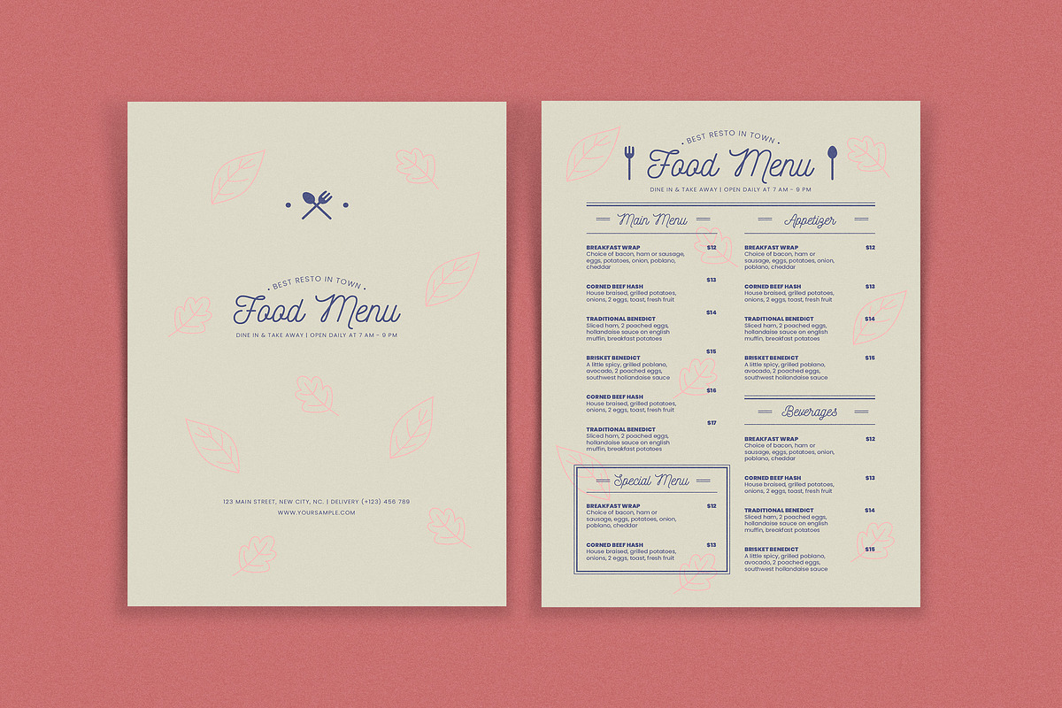 Simple Food Menu Leaf, a Flyer Template by Me55enjah Design (Photo 1 of 4)