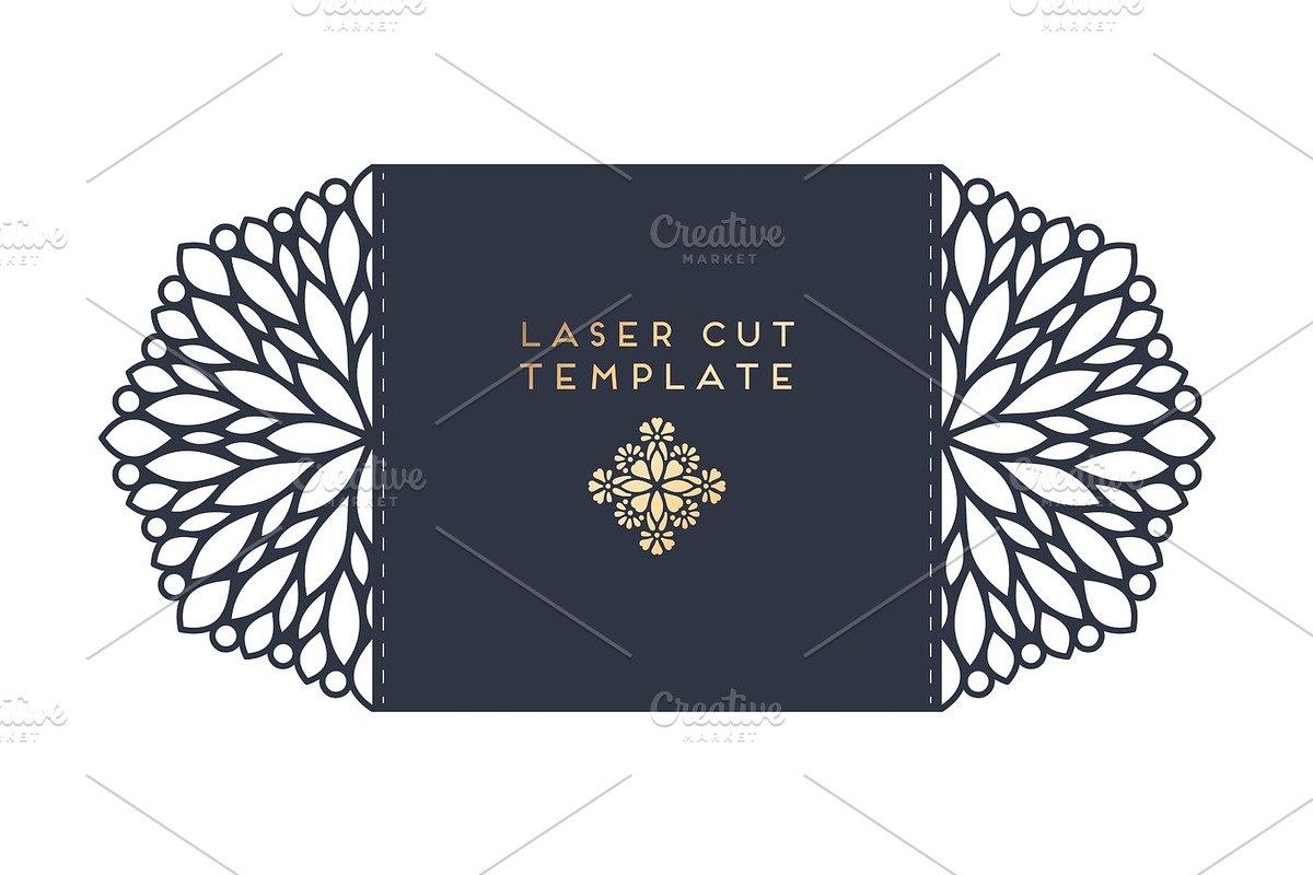 Vector wedding card laser cut template with mandala, a Card Template by Tori Shen