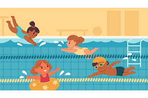 Cartoon children in swimming pool, a Sport Illustration by YummyBuum