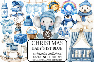 Baby’s 1st Blue Christmas Clipart, an Illustration by Libby Wishes