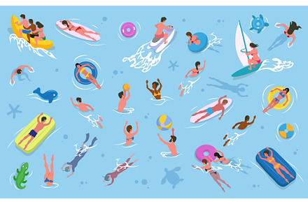 Men and Women Swimming in Water