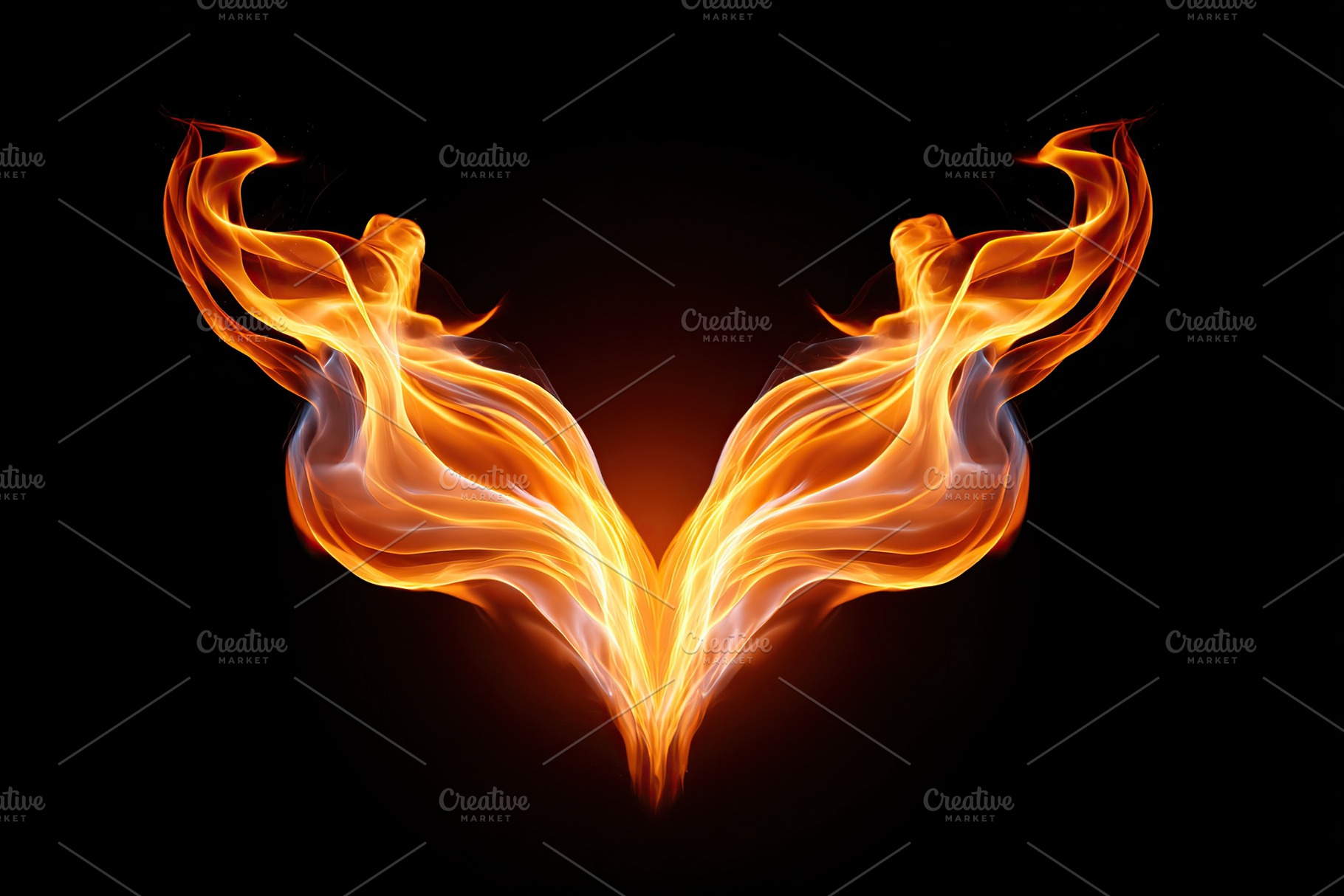 Vibrant flames intertwine to create an abstract heart shape on a dark backgroun, an Arts & Entertainment Photo by AlyaAnd