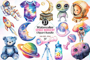 Watercolor Space Nursery Clipart PNG, a Seasonal Illustration by Canvas Craft