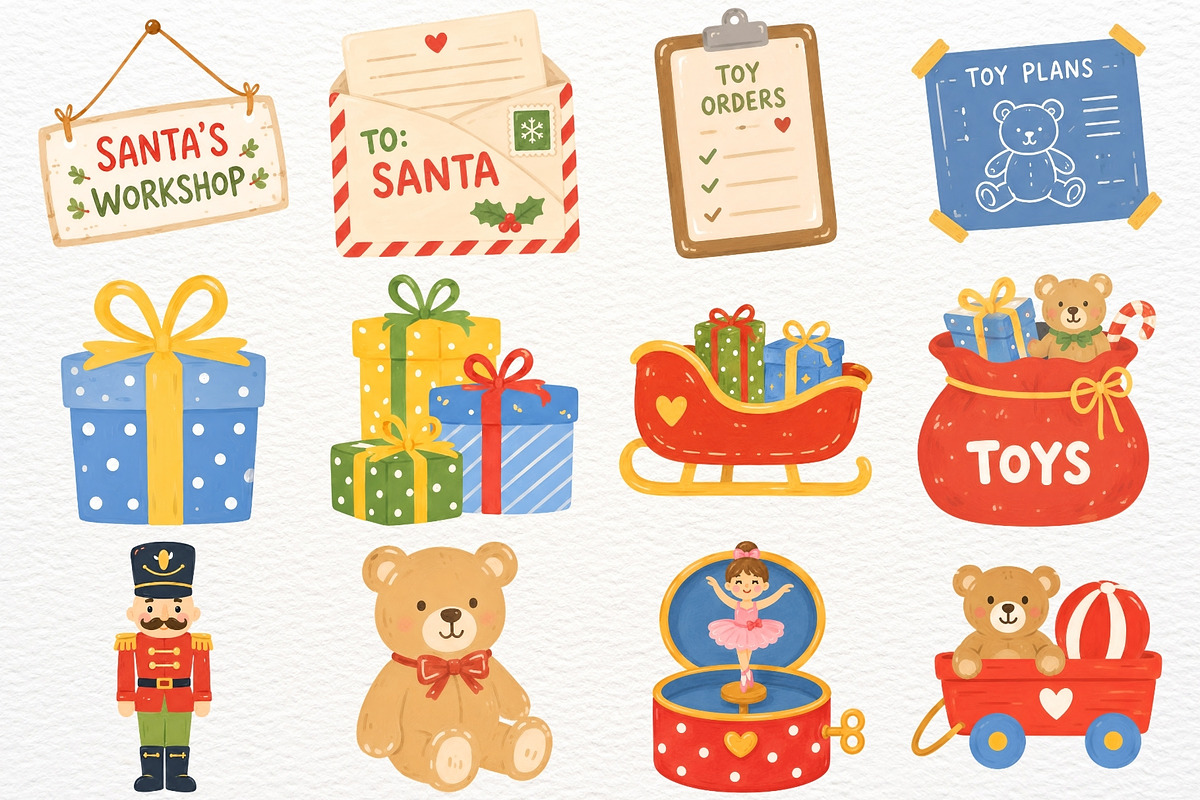 Santa's Workshop Clipart Christmas, a Seasonal Illustration by SugarCloudStudioArt (Photo 3 of 6)