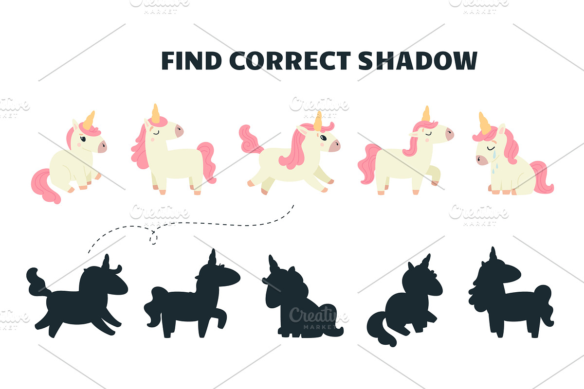 Cartoon unicorn children game. Find, an Education Illustration by LadadikArt