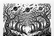 50 Mystical Galaxy Forest Silhouette, a Technology Illustration by Amazin_art (Thumbnail 31 of 41)